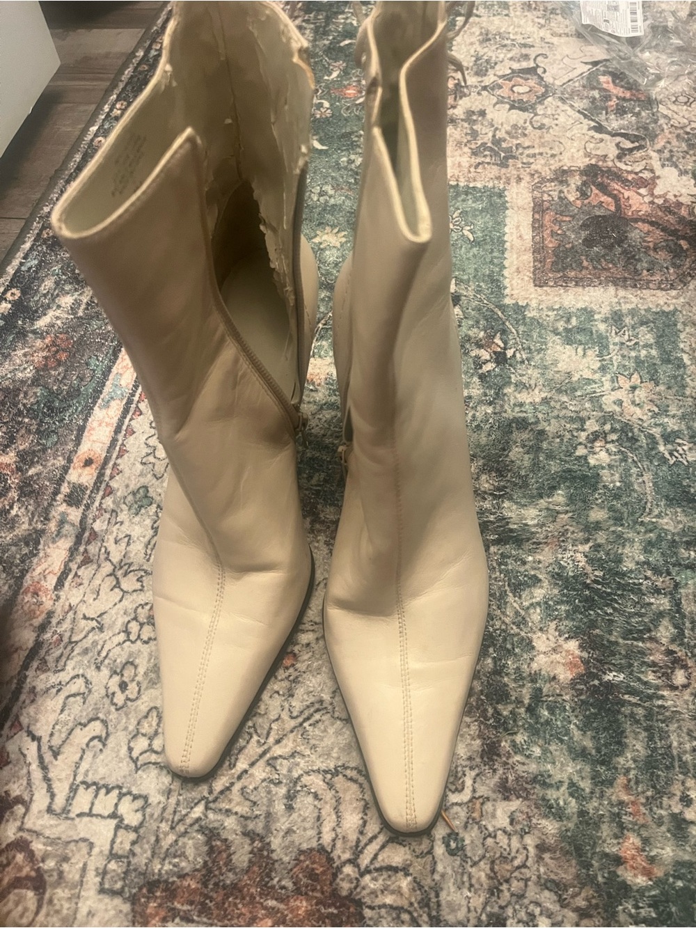 Nine West Cream Pointed-Toe Mid-Calf Heeled Boots